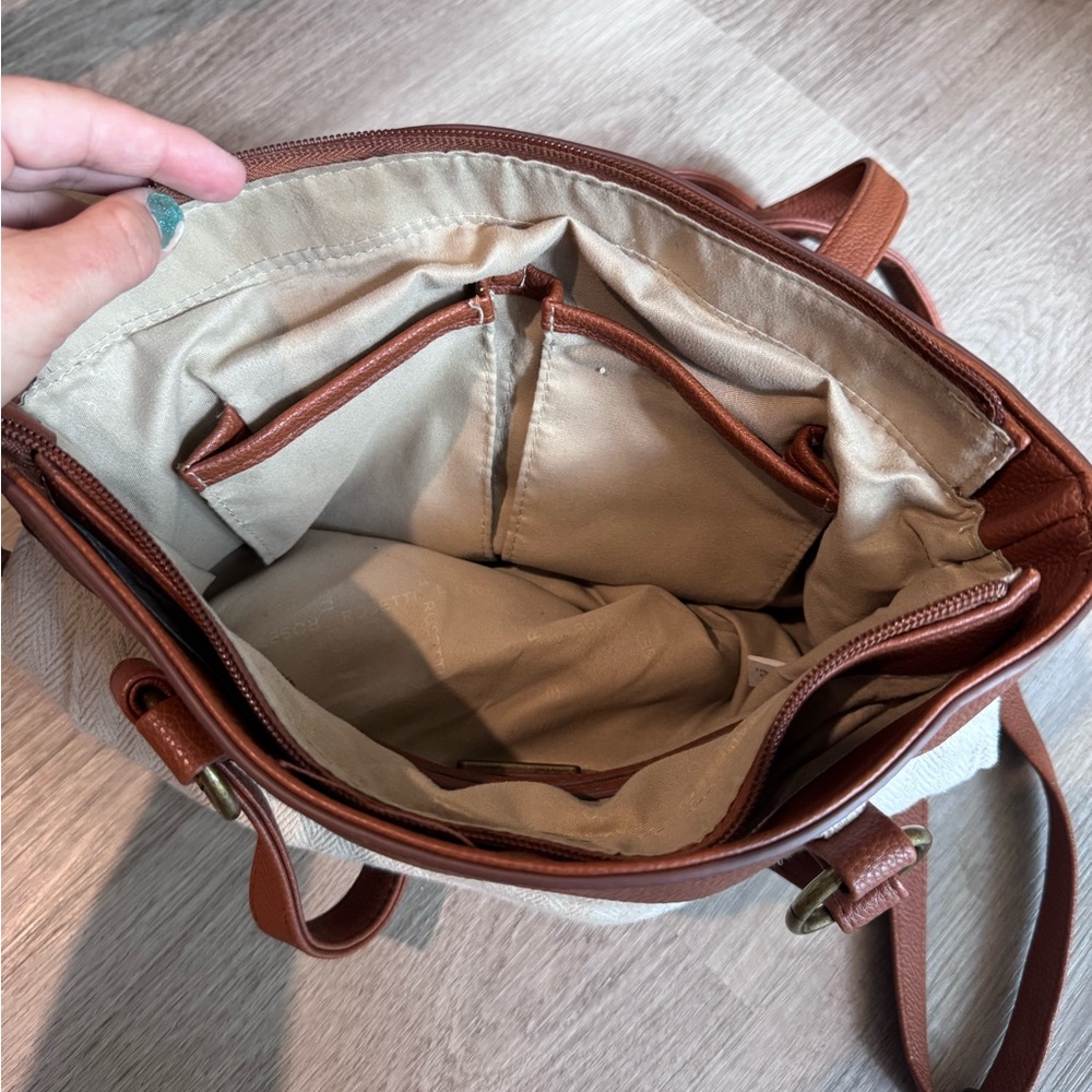 Boho Brown and Cream Shoulder Bag with Leather Accents and Lots of Storage - Picture 6 of 7
